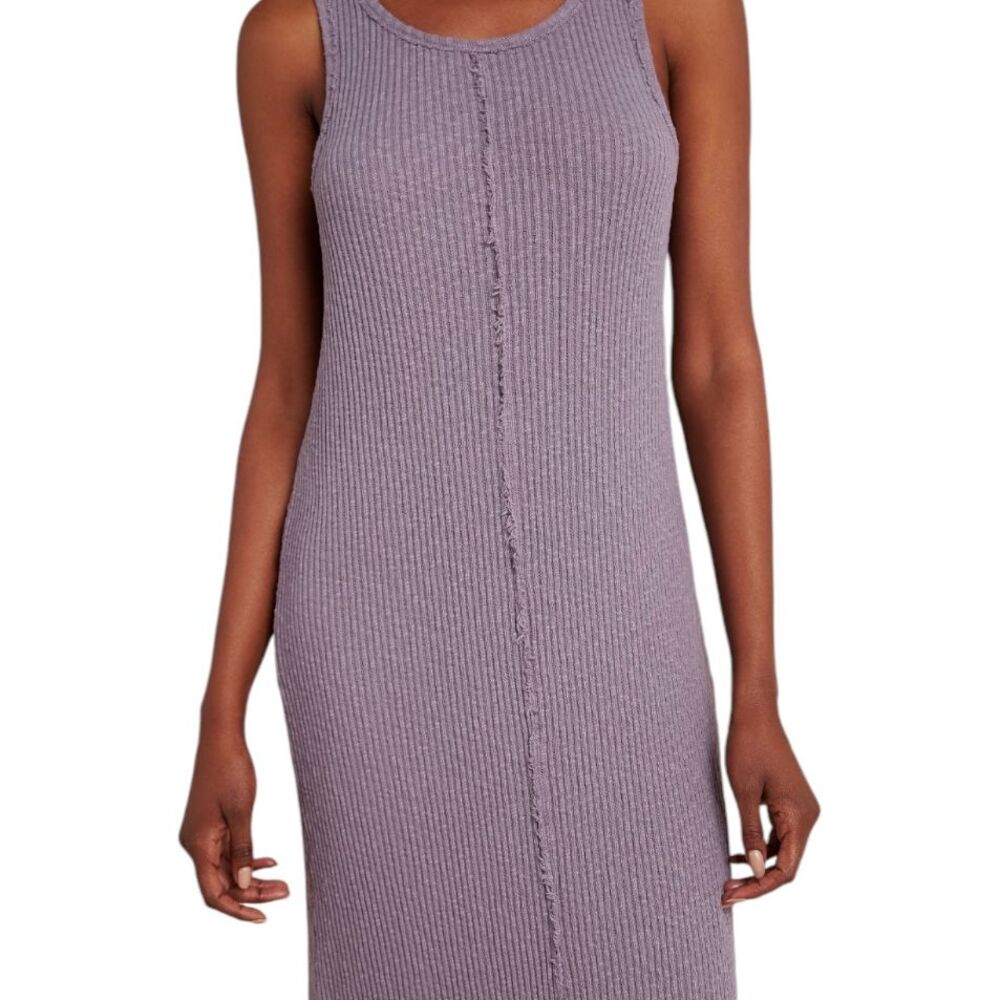 Anthropologie T.La Lia Ribbed Midi Dress Lavender 100% Cotton L - Picture 2 of 11